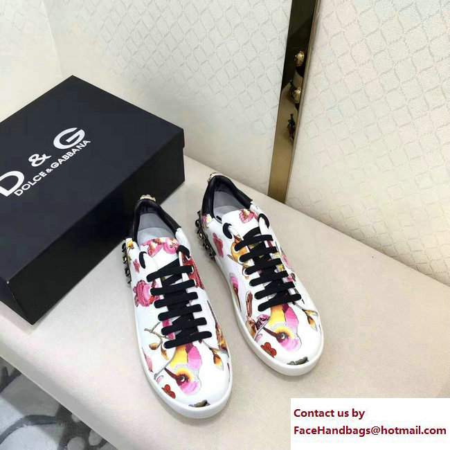 Dolce  &  Gabbana Leather Sneakers Rose Print White/Black 2017